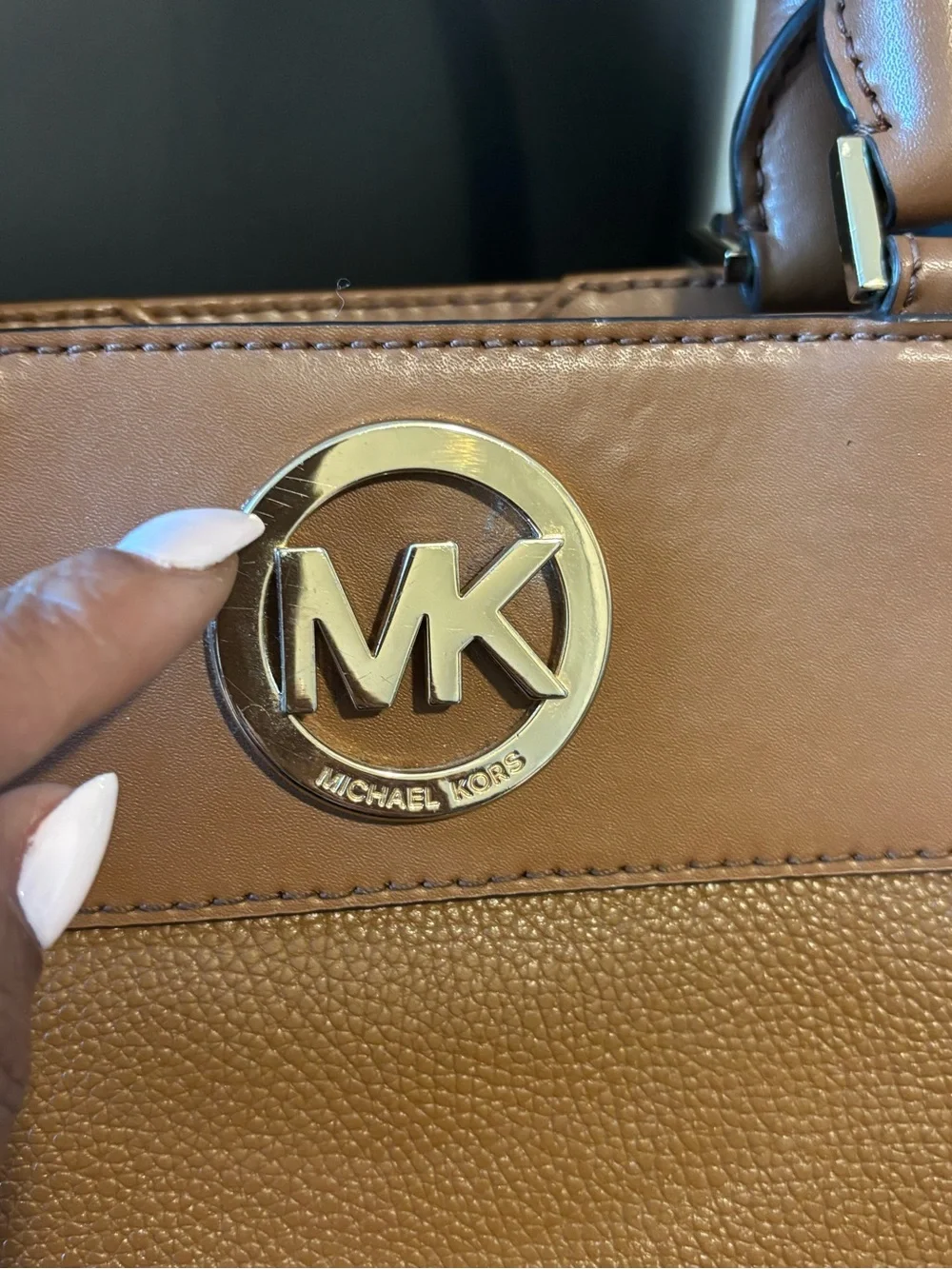 MICHAEL KORS Brown Leather Satchel with Gold Logo
